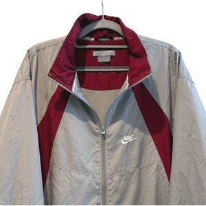 Nike Jacket Full Zip Gray Maroon Windbreaker Lightweight VTG Mens XL